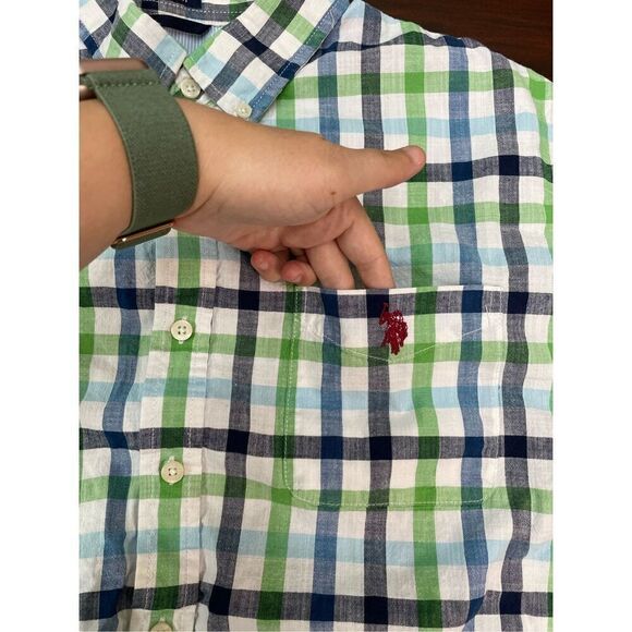 U.S Polo Assn. Mens Stretch Button Up Checkered Short Sleeve Shirt Size XL - Picture 2 of 7